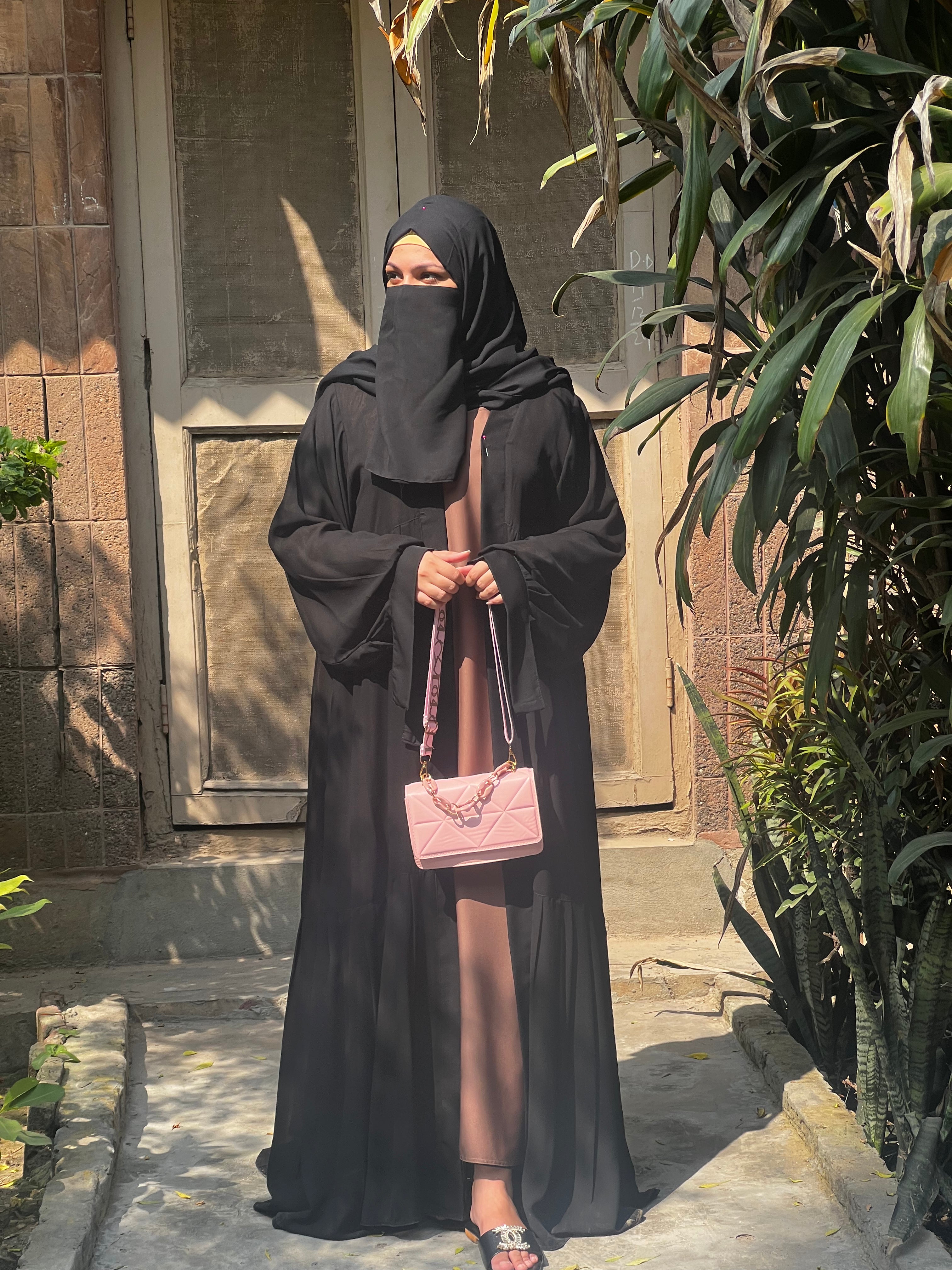 Brown-Black Double Layered Abaya Set