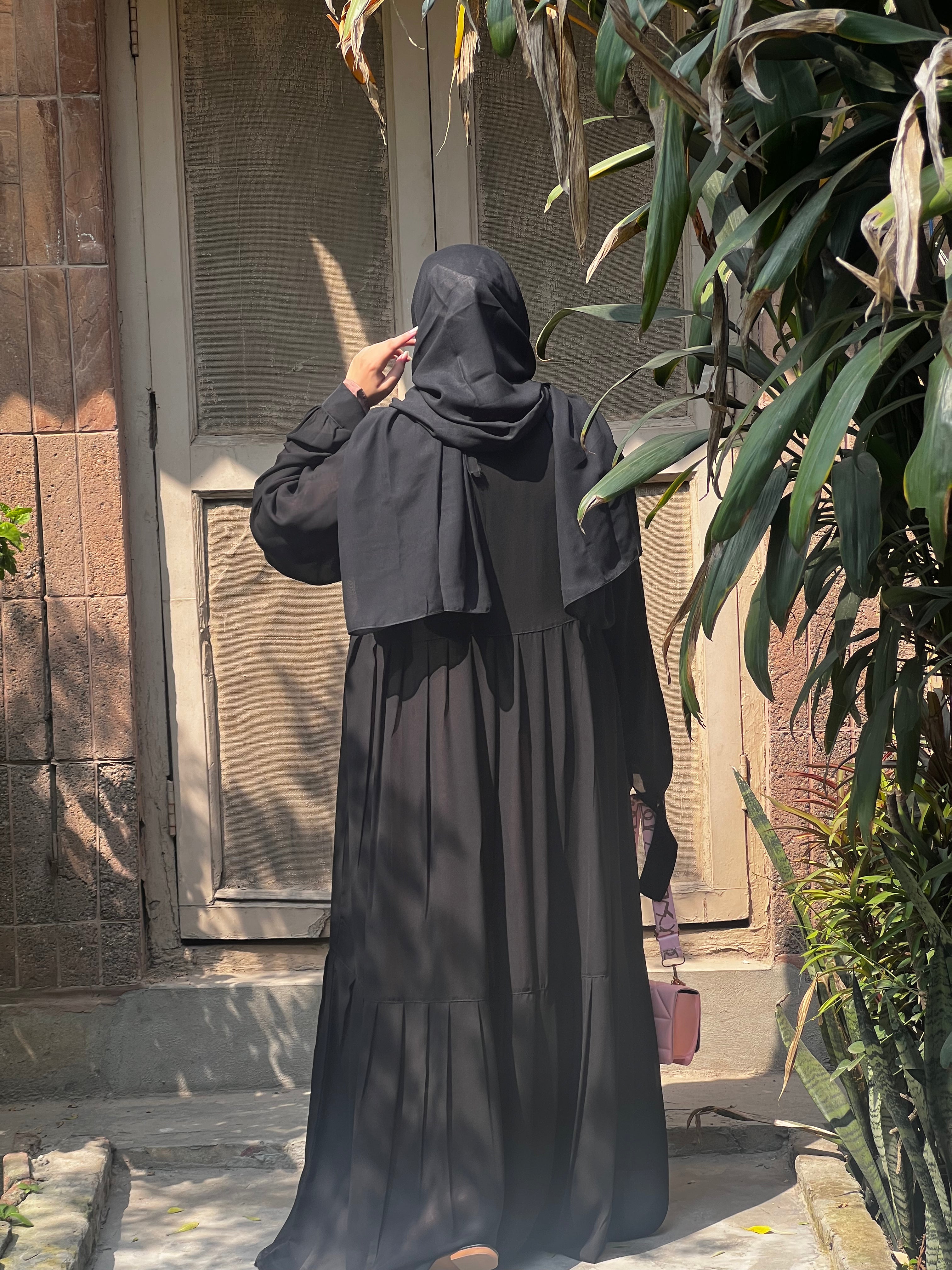 Brown-Black Double Layered Abaya Set