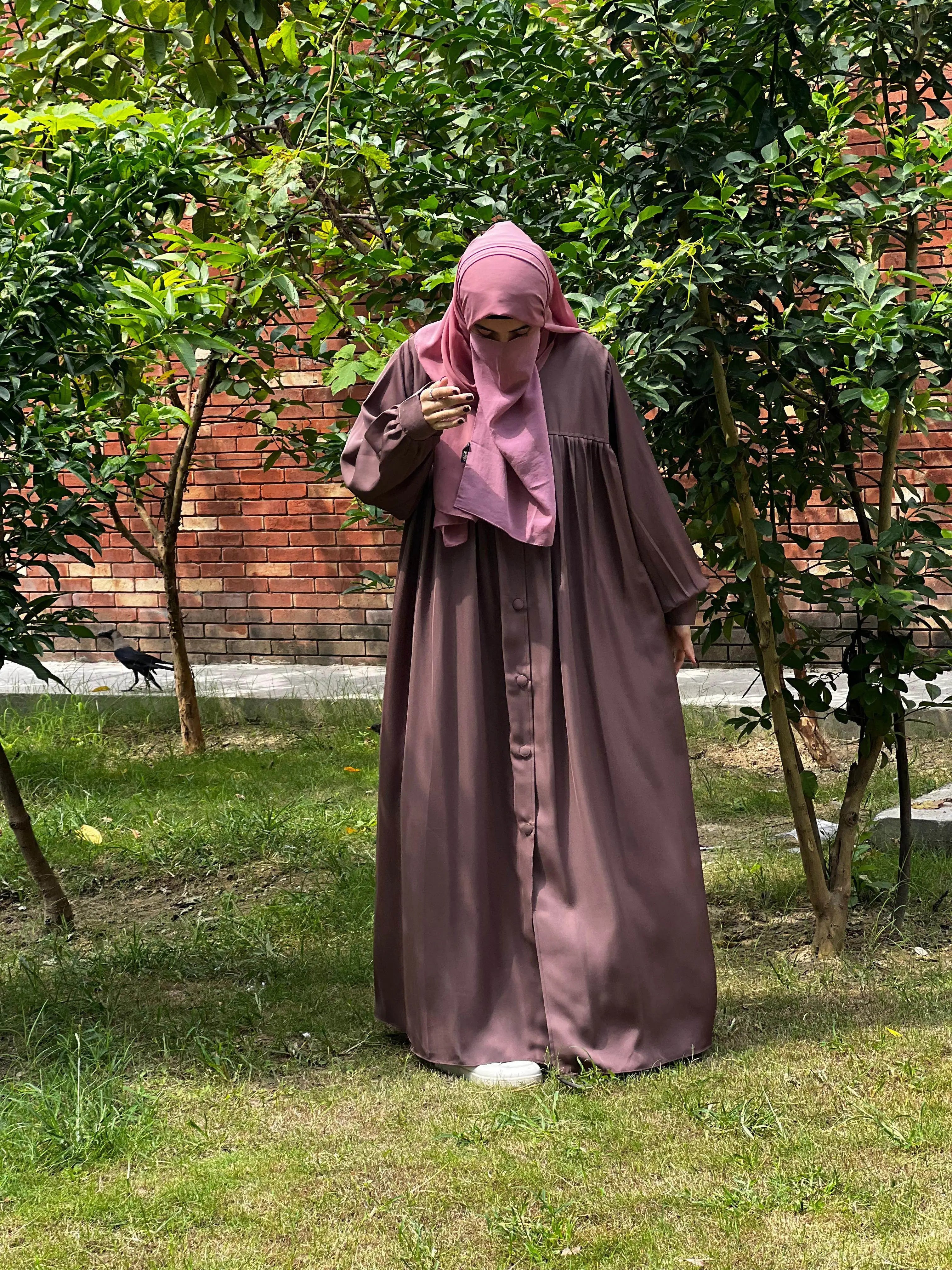 Brown Flowy Premium Abaya Set