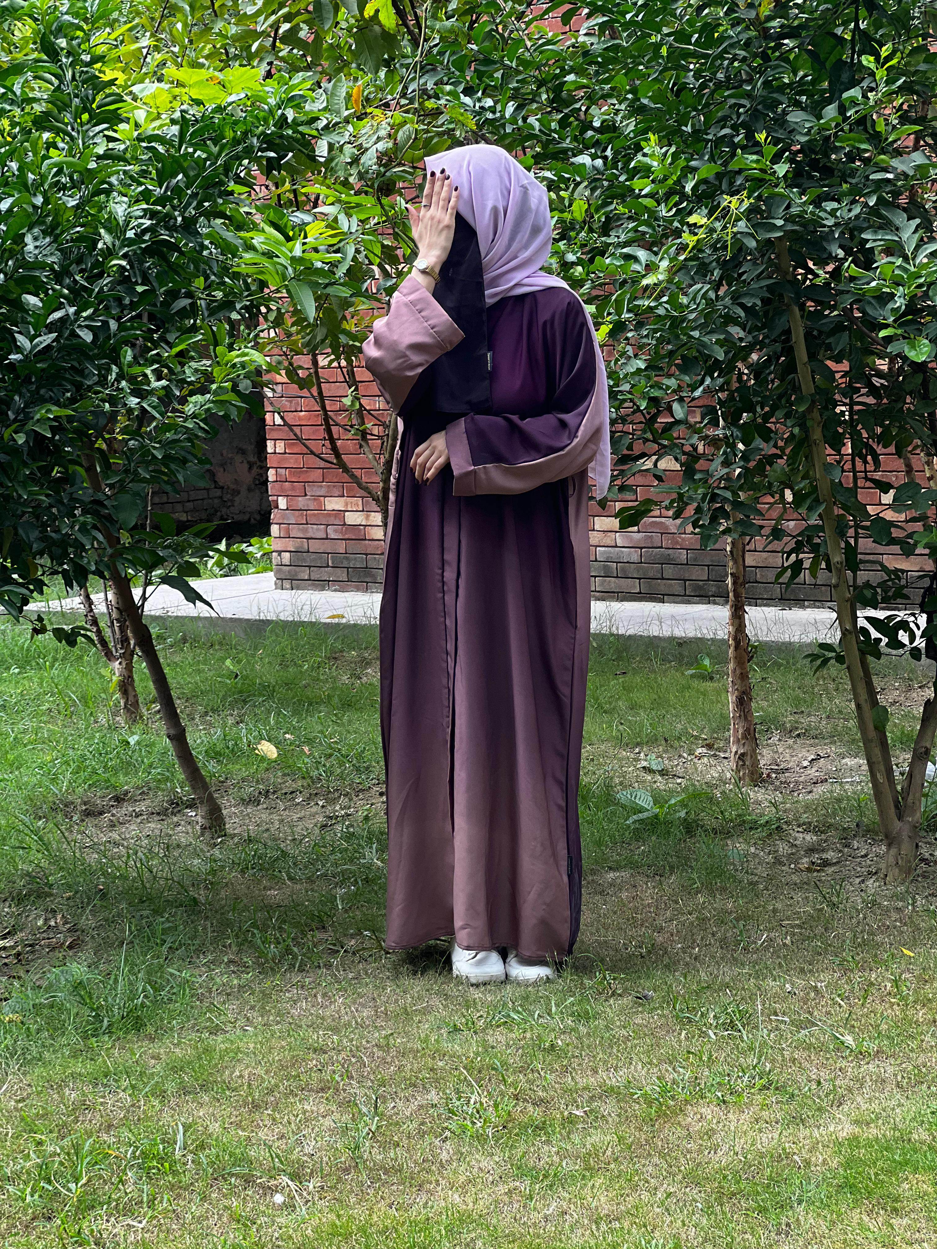 Triple Shaded Plum Premium Abaya Set - E Burqa - Quality Guaranteed GENZ Abayas
