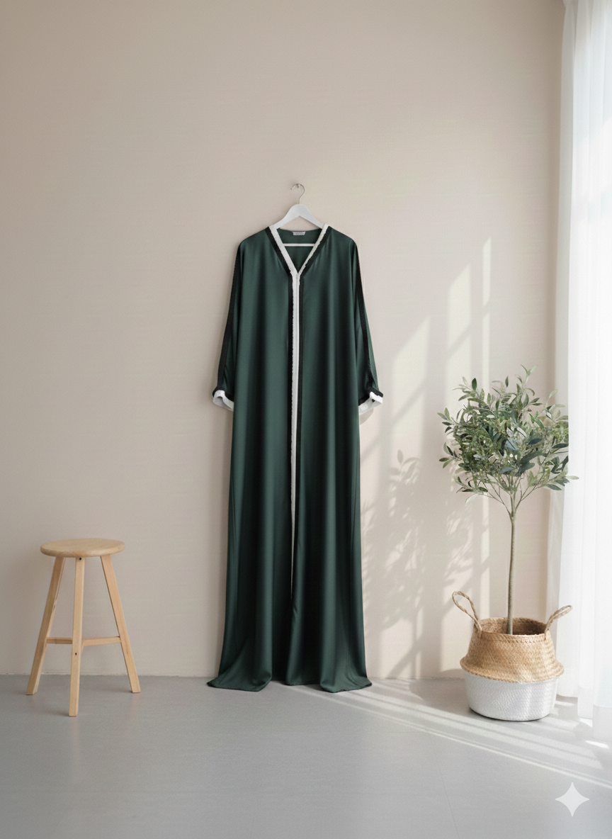 Premium green White Line Abaya